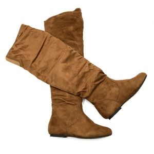 Brown Suede Like  Flat Tall Boots